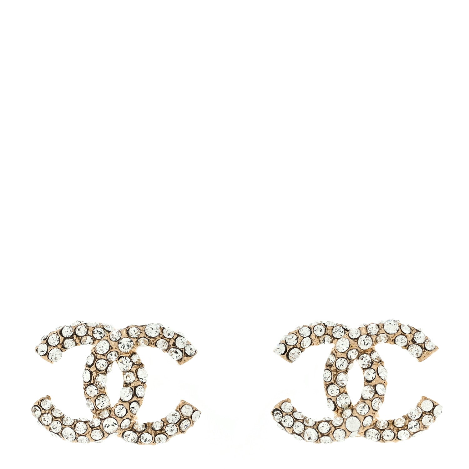 Chanel Crystal Timeless CC Earrings Light Gold 1 of 6