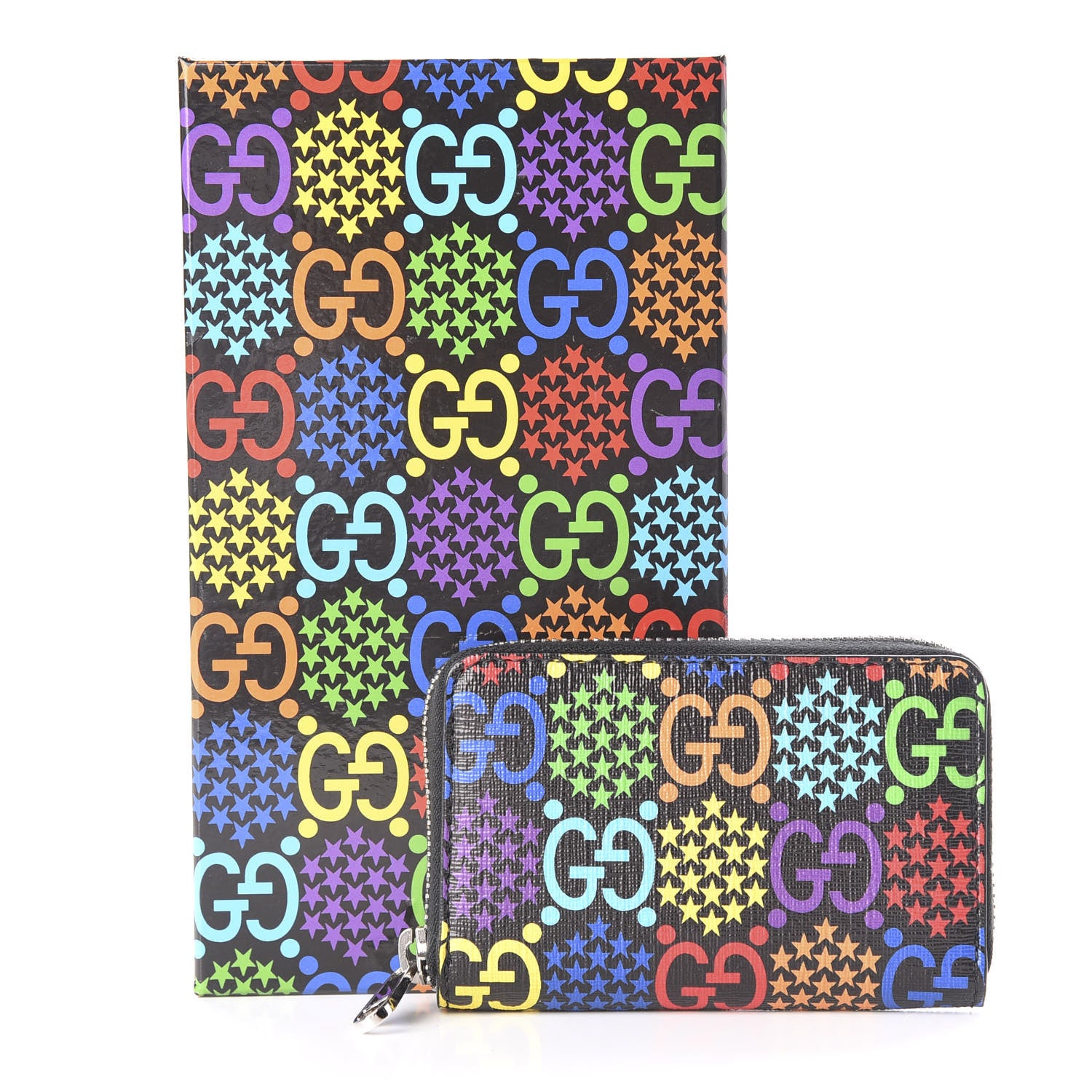 Gucci GG Supreme Monogram Psychedelic Zip Around Card Case Wallet Black 6 of 6