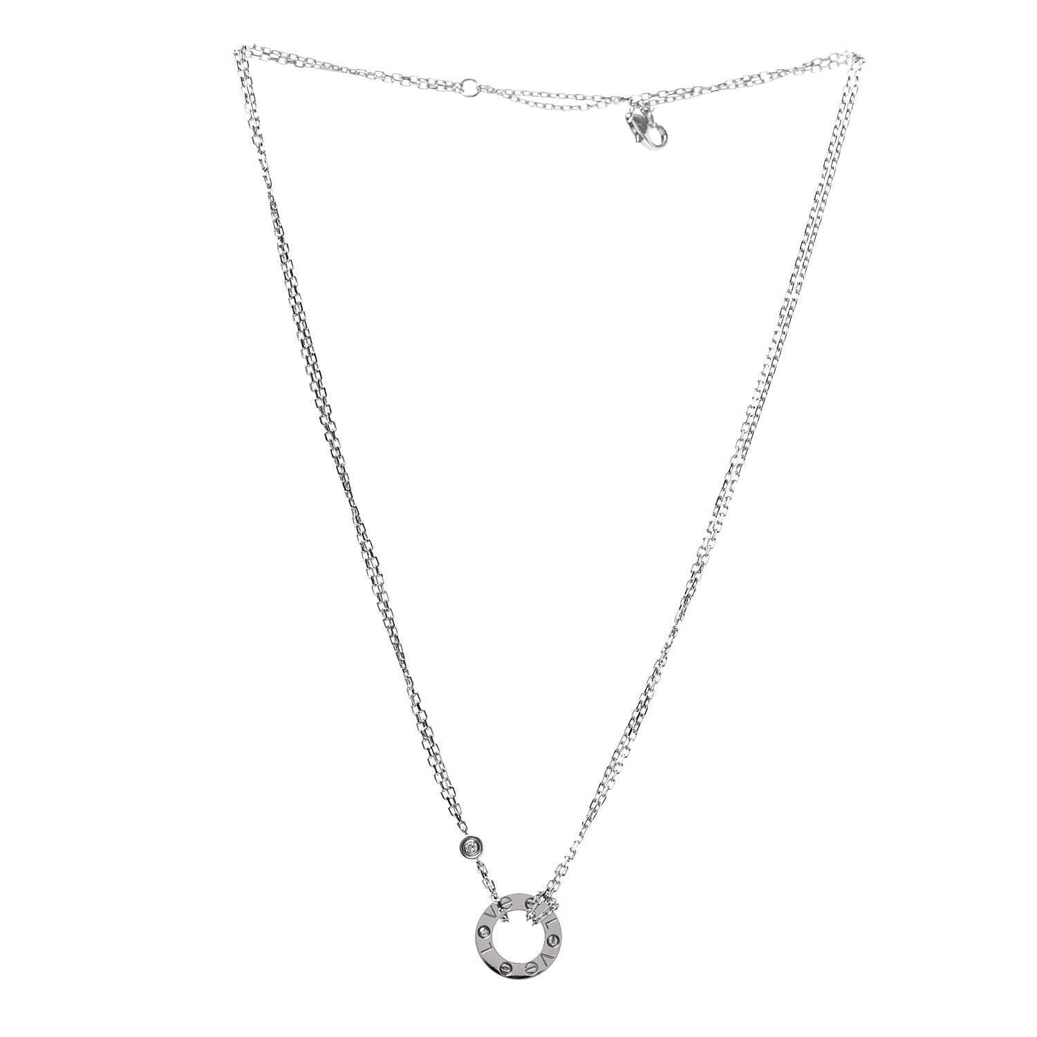 Cartier 18K White Gold 2 Diamond LOVE Necklace 3 of 8