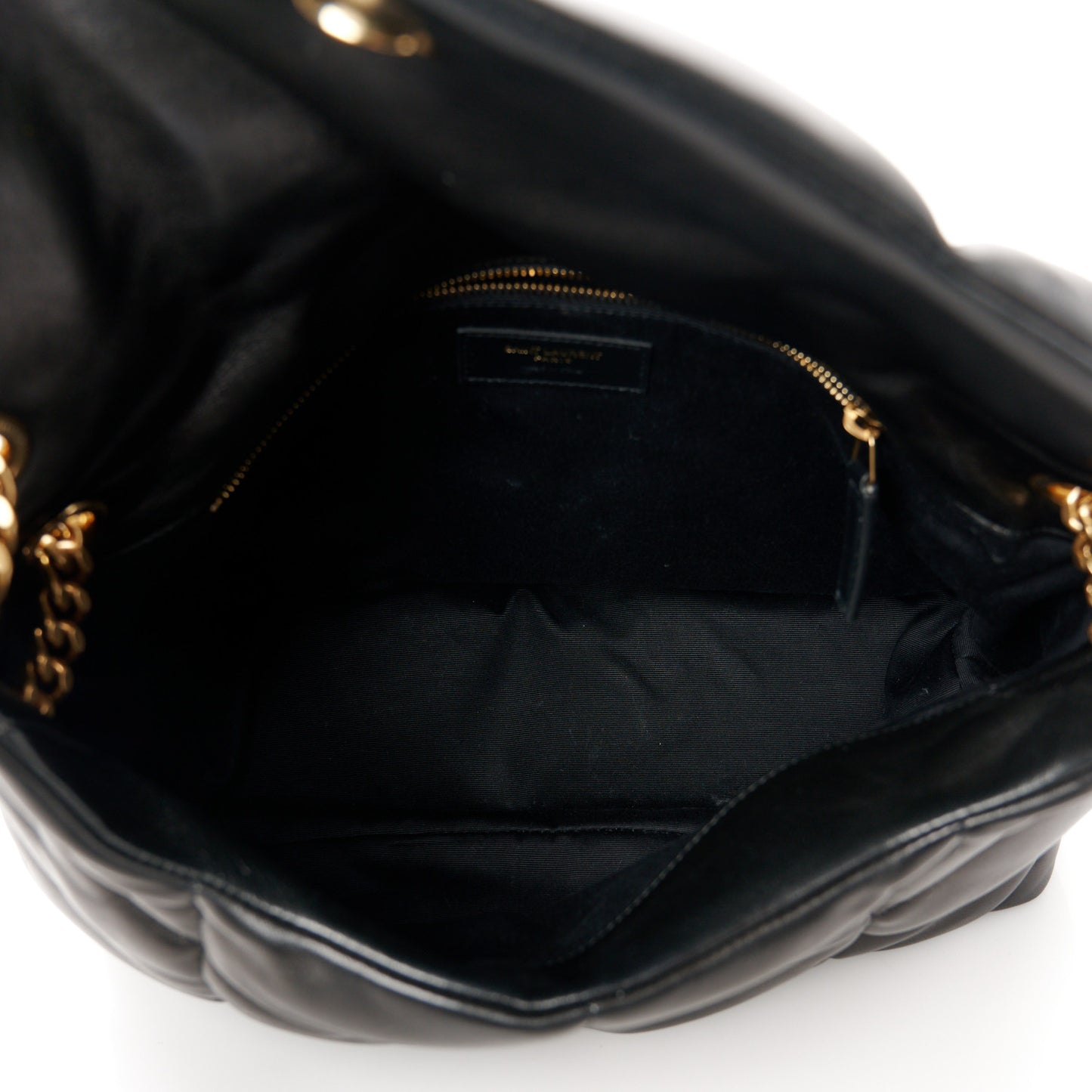 Lambskin Quilted Medium Loulou Puffer Monogram Chain Satchel Black