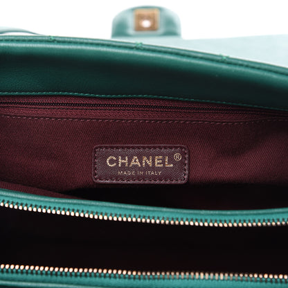 Chanel Shiny Sheepskin Quilted Large Trapezio Flap Green 6 of 13
