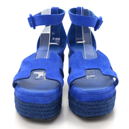 Hermes Suede Elda Espadrille Wedge Sandals 38 Bleu Océan 2 of 9