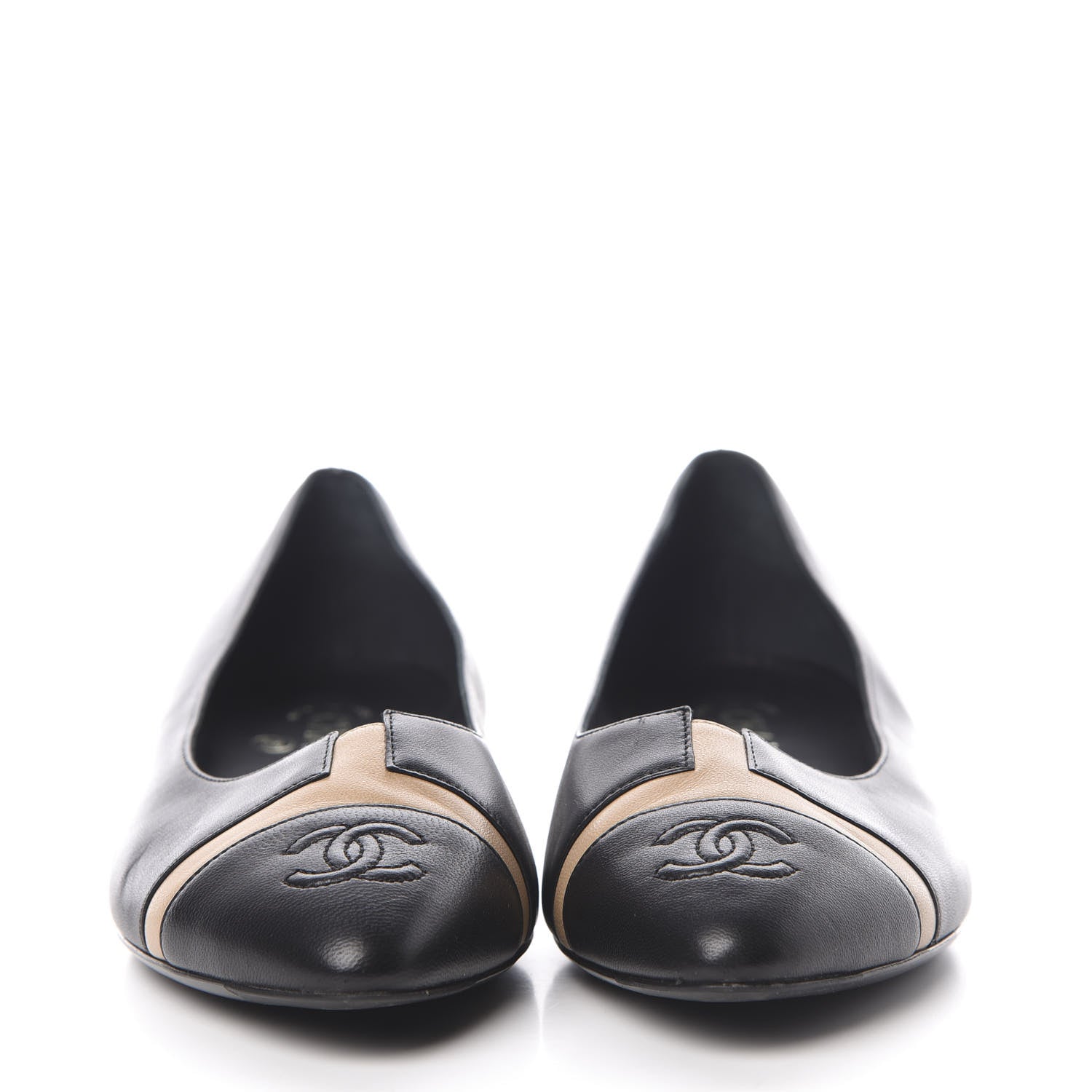 Chanel Lambskin CC Ballerina Flats 39 Black Beige 2 of 15