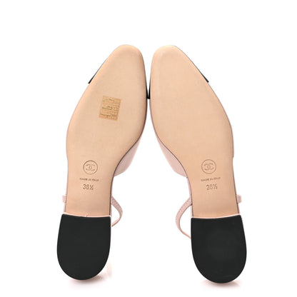 Chanel Lambskin Grosgrain Cap Toe CC Slingback Flats 36.5 Light Pink Black 5 of 8