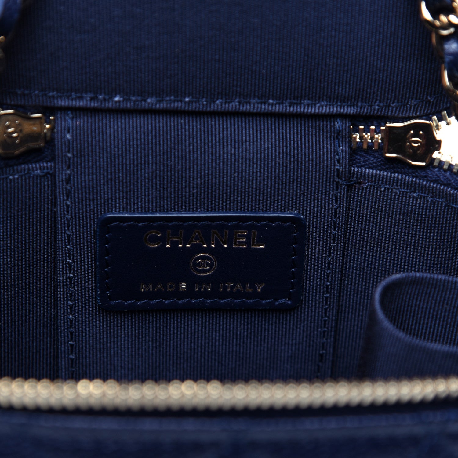 Chanel Caviar Quilted Mini Vanity Case With Chain Navy Blue 8 of 11