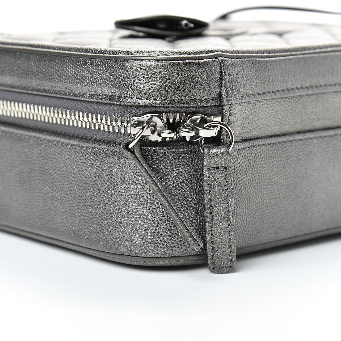Metallic Caviar Quilted Medium CC Filigree Vanity Case Dark Silver