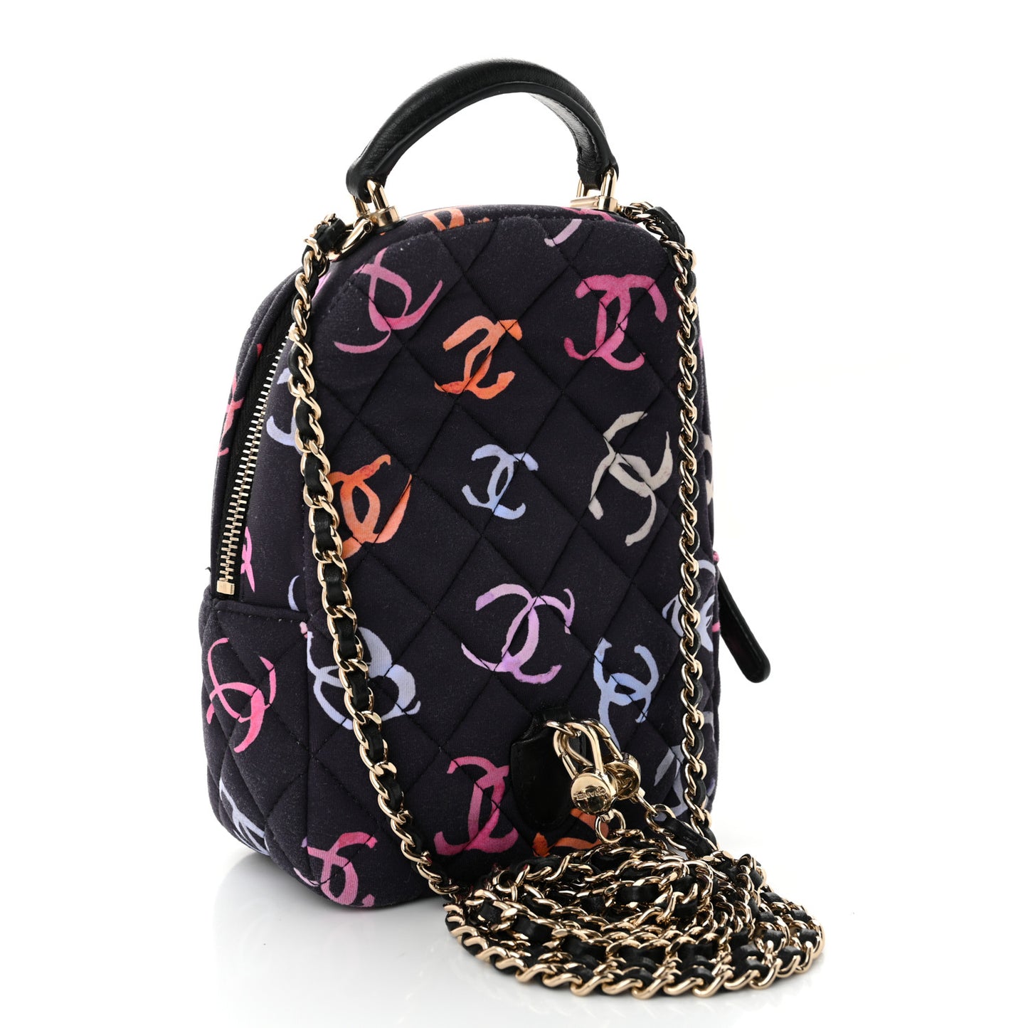 Printed Fabric Quilted CC Mini Classic Backpack Black Multicolor