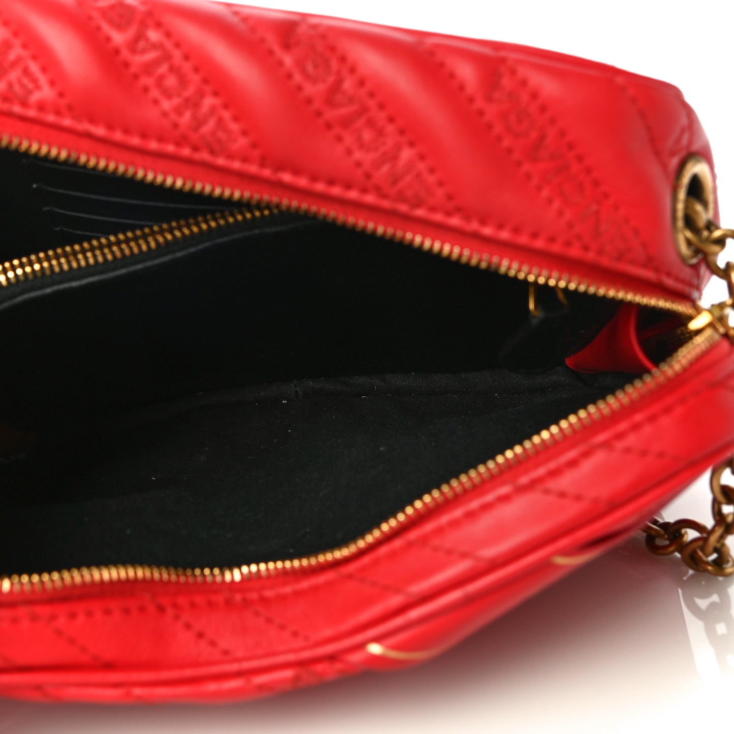 Calfskin Logo Matelasse Chain Strap Blanket Reporter XS Rouge Tango