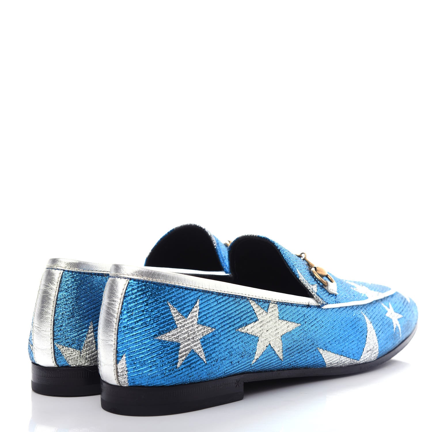 Gucci Lurex Calfskin Starry Sky Womens Jordaan Loafers 40.5 Bluette Silver 4 of 11