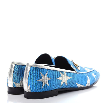 Gucci Lurex Calfskin Starry Sky Womens Jordaan Loafers 40.5 Bluette Silver 4 of 11