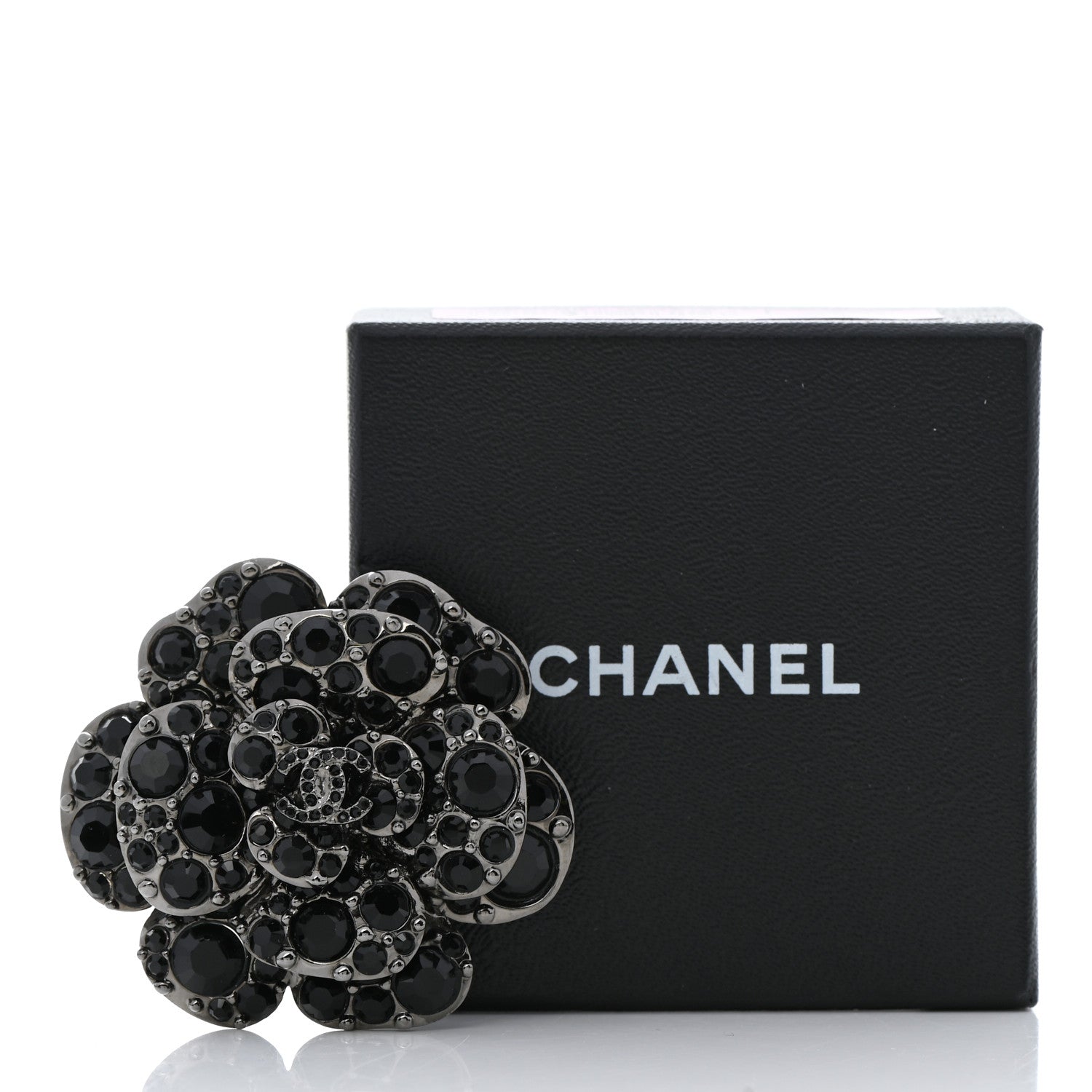 Chanel Swarovski Crystal Camellia CC Brooch Black Silver 5 of 5