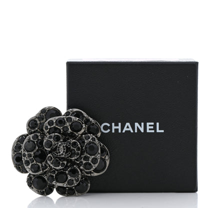Chanel Swarovski Crystal Camellia CC Brooch Black Silver 5 of 5