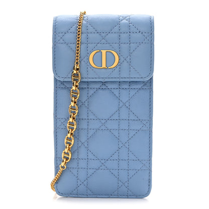 Christian Dior Grained Calfskin Cannage Caro Phone Pouch Holder Cornflower 1 of 10