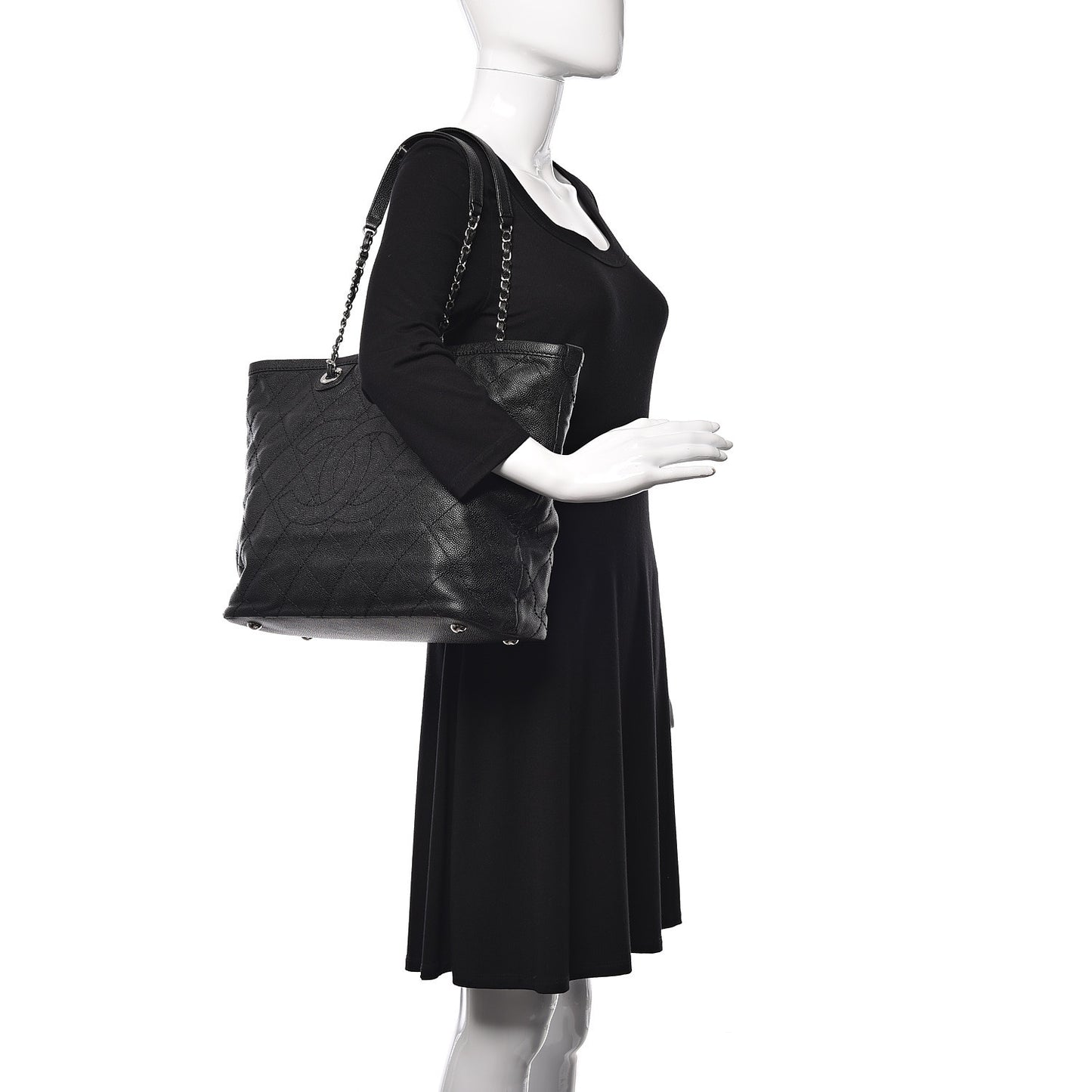 Grained Calfskin Quilted Small Daily Shopping Tote Black