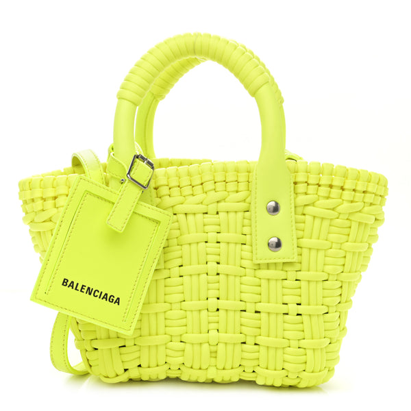 Balenciaga Faux Calfskin XXS Bistro Basket Fluo Yellow 1100493