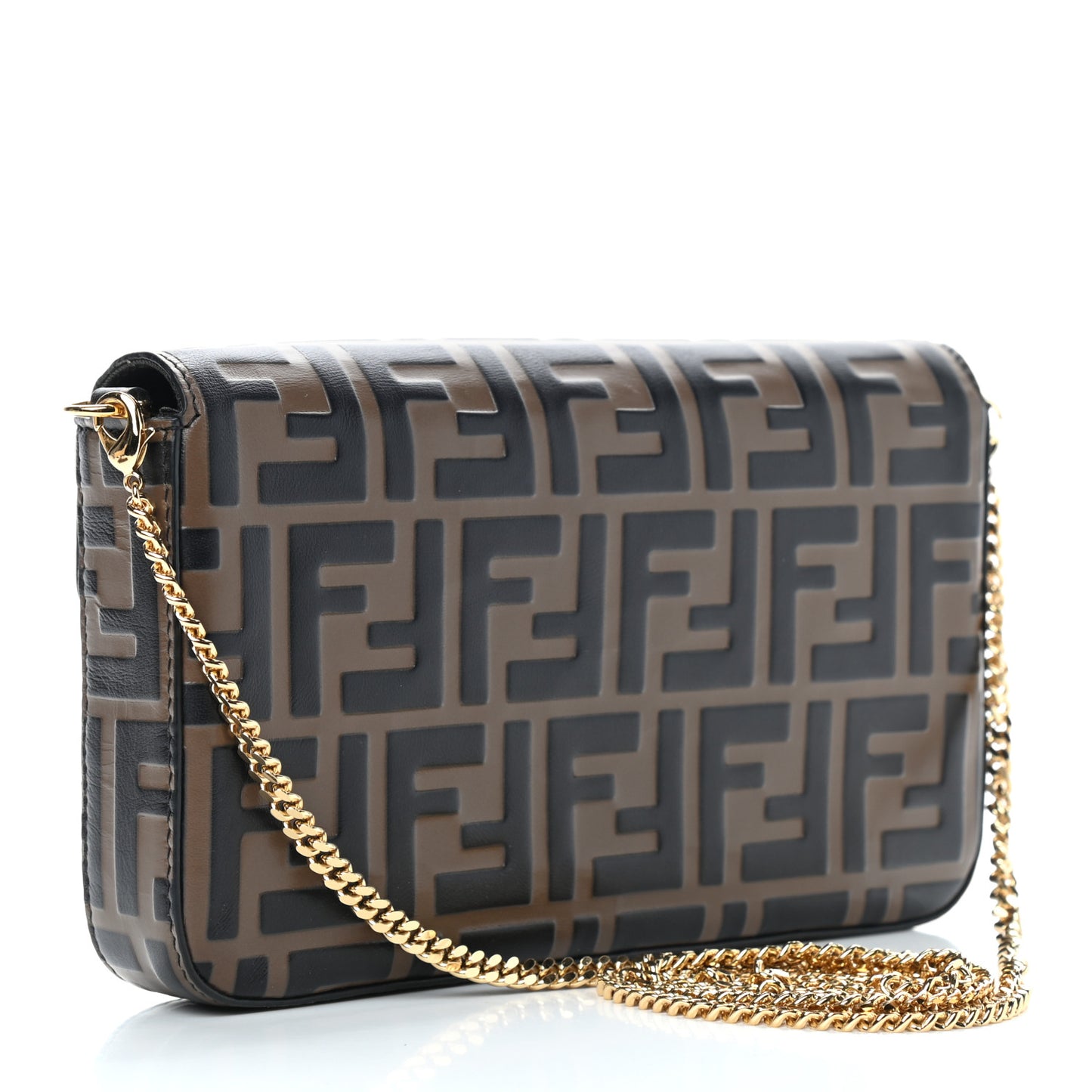 Vitello Soft F is Fendi Bi-Color FF 1974 Embossed Envelope Wallet On Chain with Pouches Maya Black