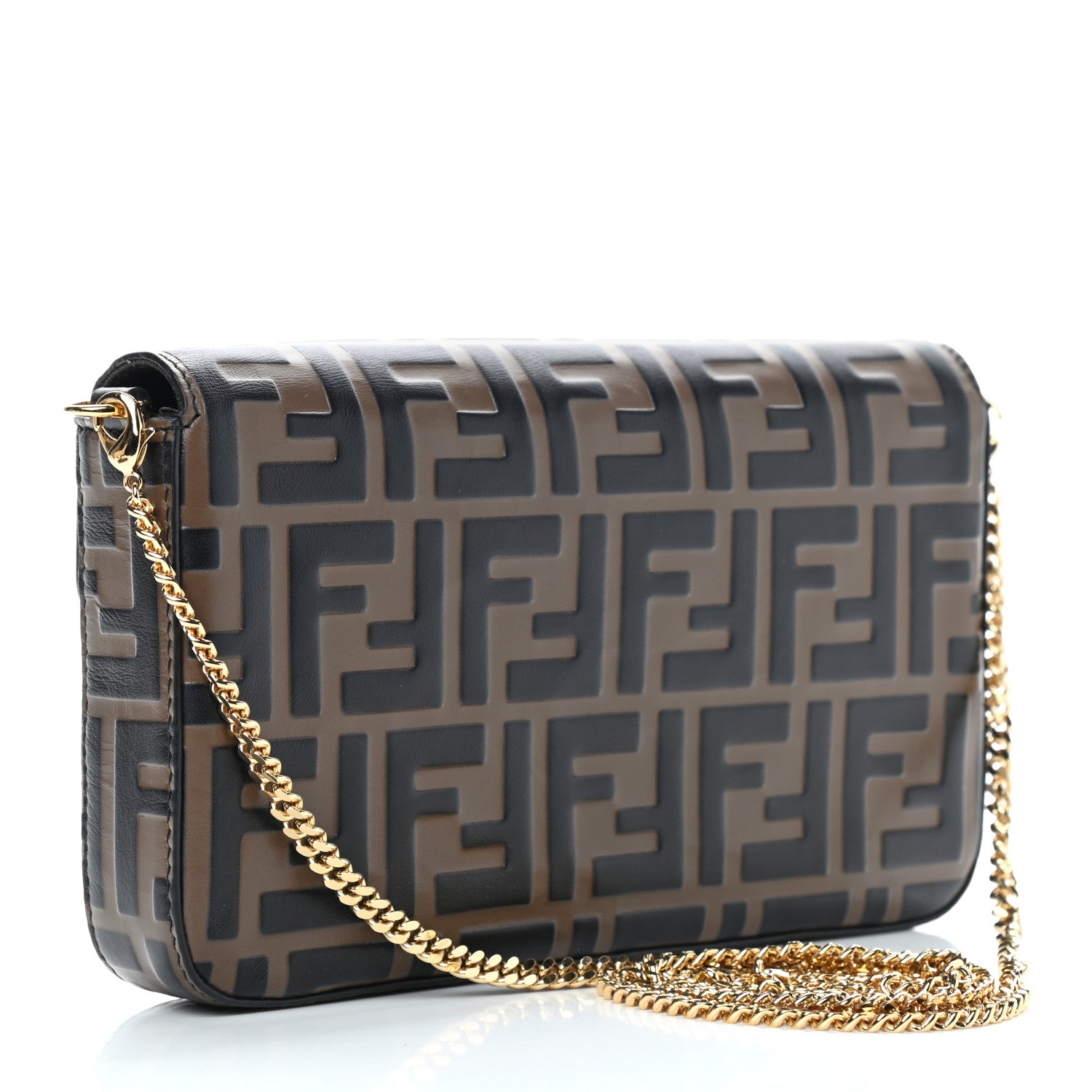 Fendi Vitello Soft F is Fendi Bi-Color FF 1974 Embossed Envelope Wallet On Chain with Pouches Maya Black 4 of 10