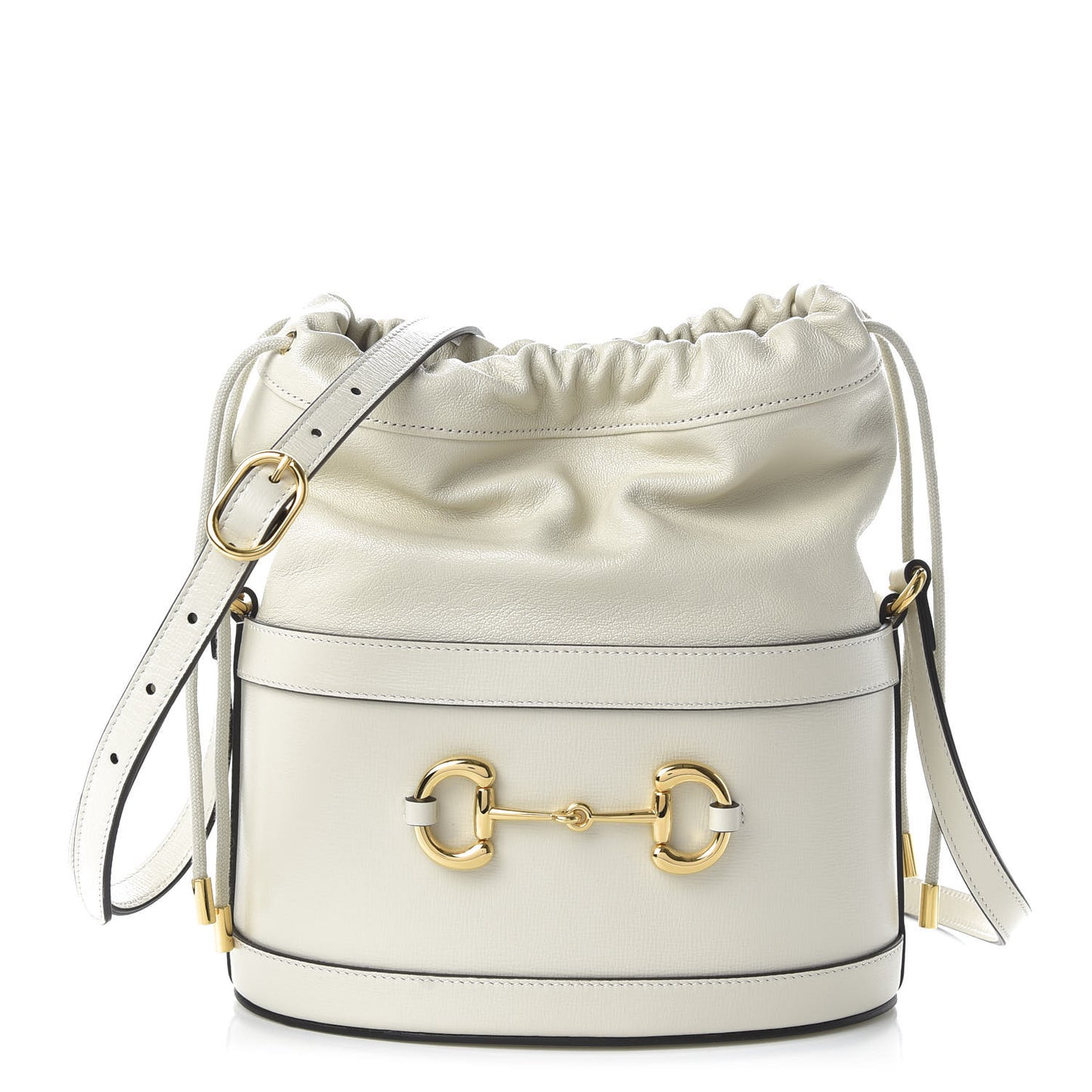 Azalea Sakai Calfskin Horsebit 1955 Drawstring Bucket Bag Mystic White