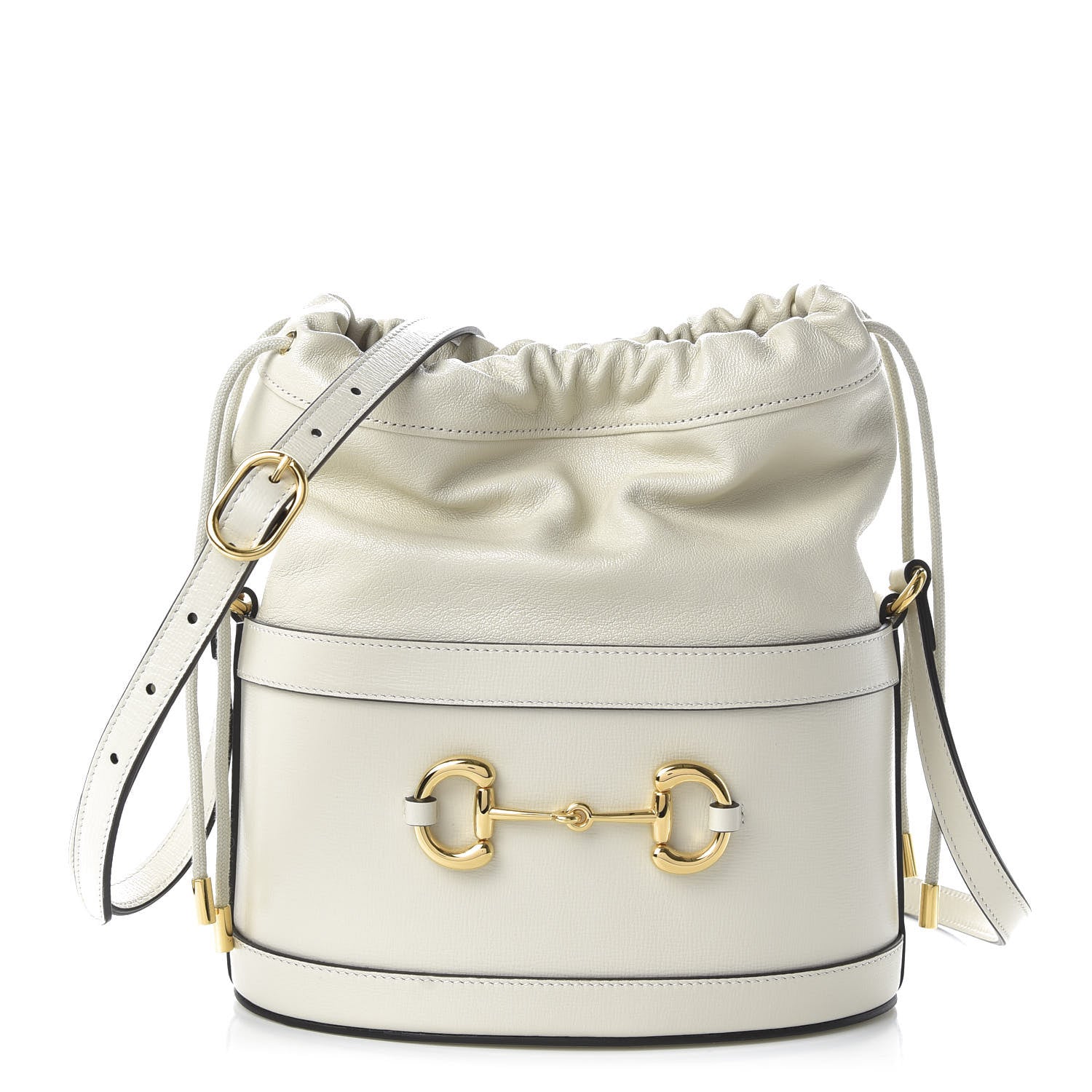 Gucci Azalea Sakai Calfskin Horsebit 1955 Drawstring Bucket Bag Mystic White 1 of 10