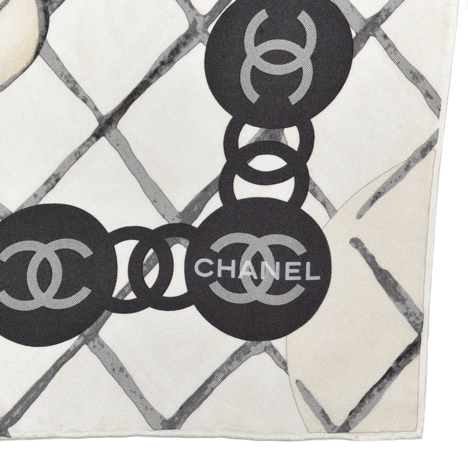 Chanel Silk Camellia CC Square Scarf Ivory 2 of 3