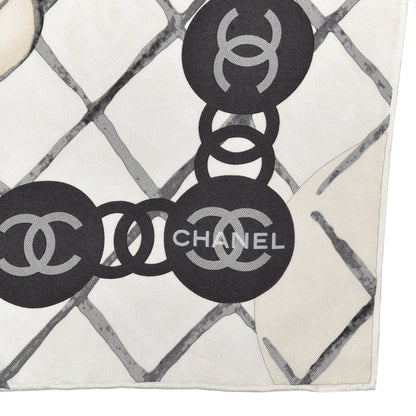 Chanel Silk Camellia CC Square Scarf Ivory 2 of 3
