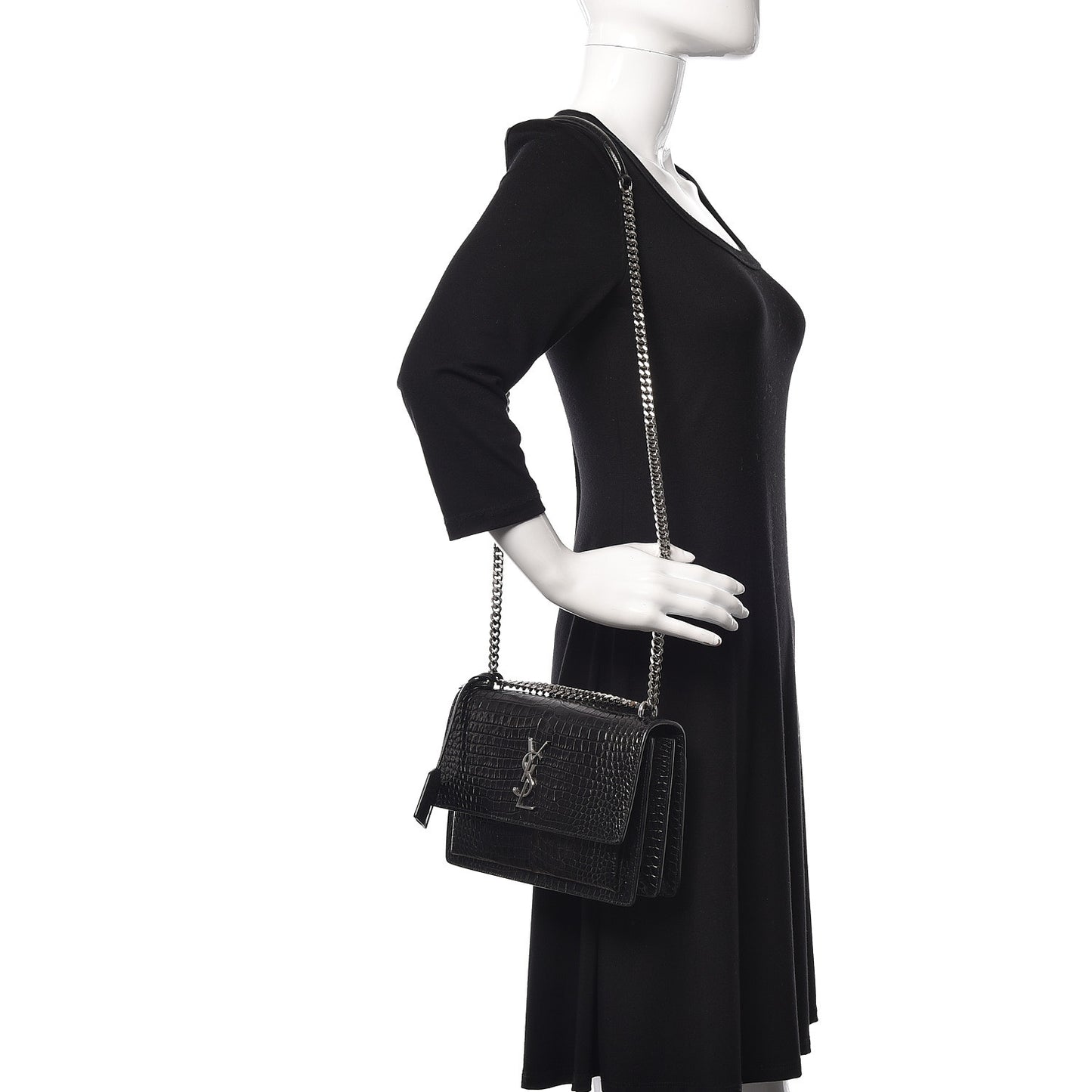 Calfskin Crocodile Embossed Medium Monogram Sunset Black