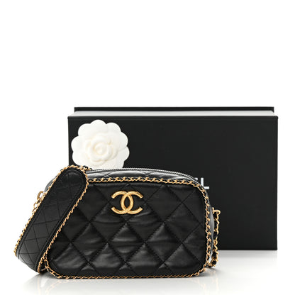 Chanel Lambskin Quilted Chain CC Mini Camera Case Black 14 of 14