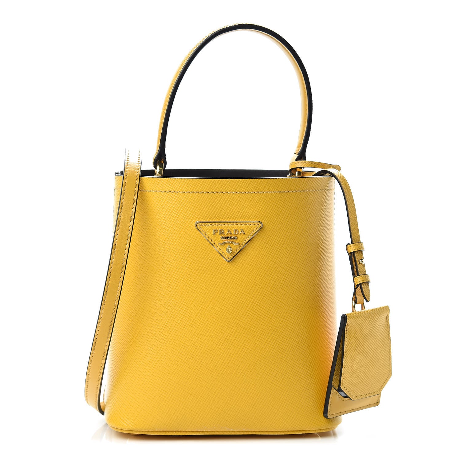 Prada Saffiano Cuir Calfskin Small Panier Bucket Bag Soleil Black 1 of 11