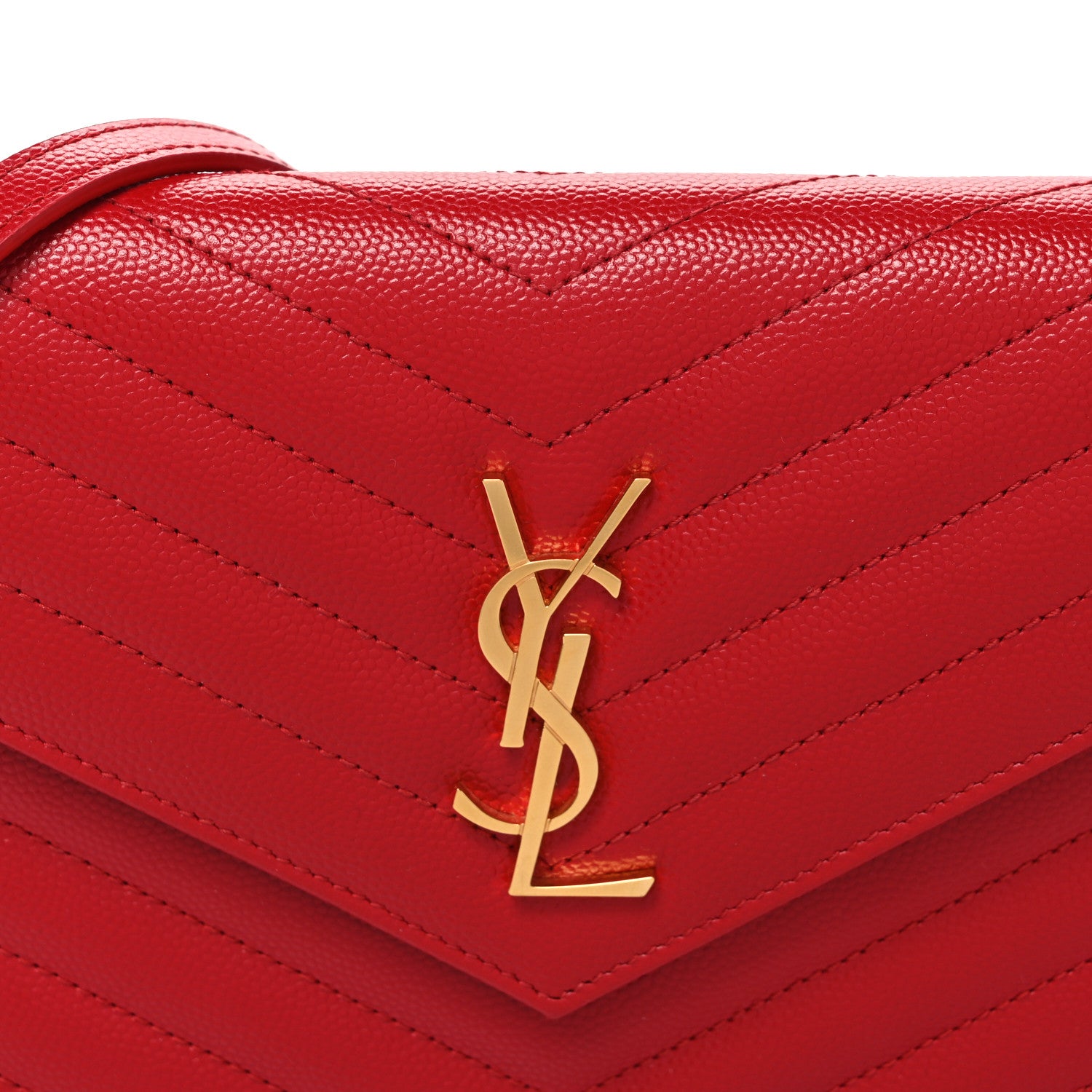 Saint Laurent Grain De Poudre Matelasse Chevron Monogram Envelope Chain Wallet Bandana Red 8 of 11