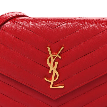 Saint Laurent Grain De Poudre Matelasse Chevron Monogram Envelope Chain Wallet Bandana Red 8 of 11