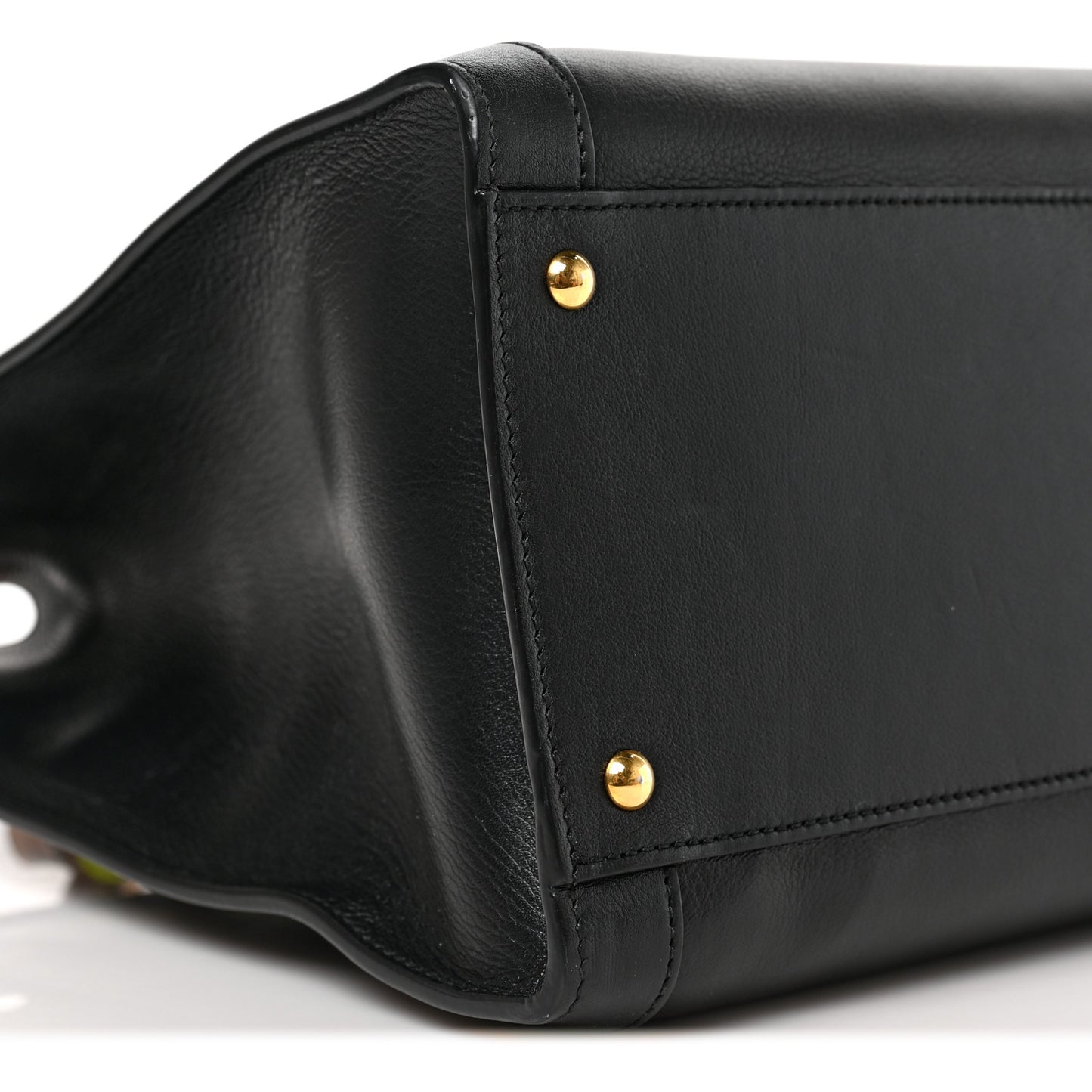 Wonka Grain Calfskin Medium Diana Tote Bag Black Yellow Fluo