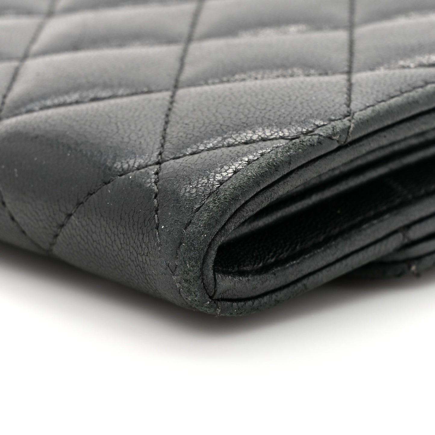 Lambskin Quilted Large Gusset Flap Wallet Black