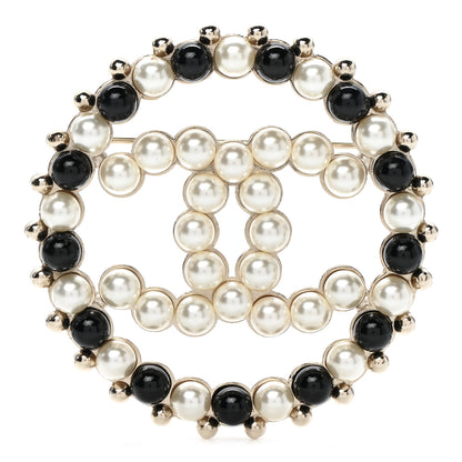 Chanel Pearl CC Brooch Black Gold 1 of 5