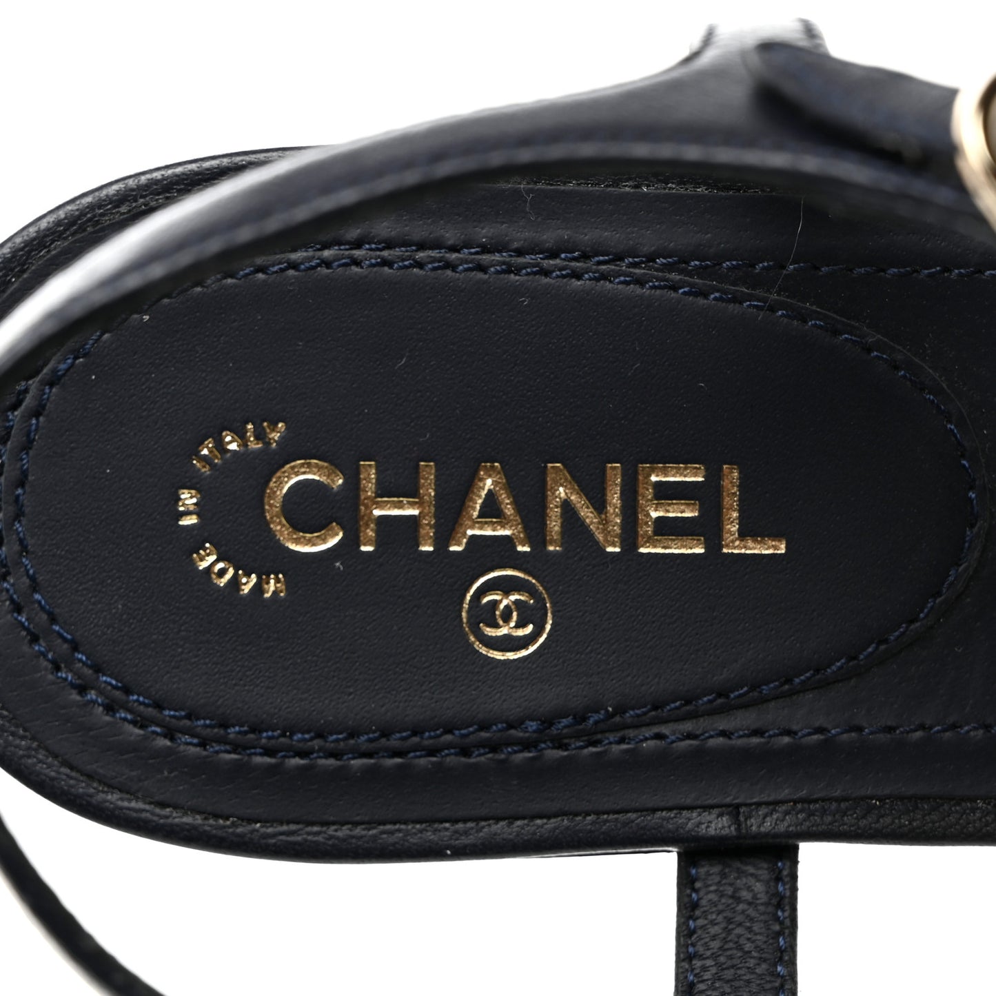 Lambskin Crystal CC Thong Sandals 37 Navy Blue