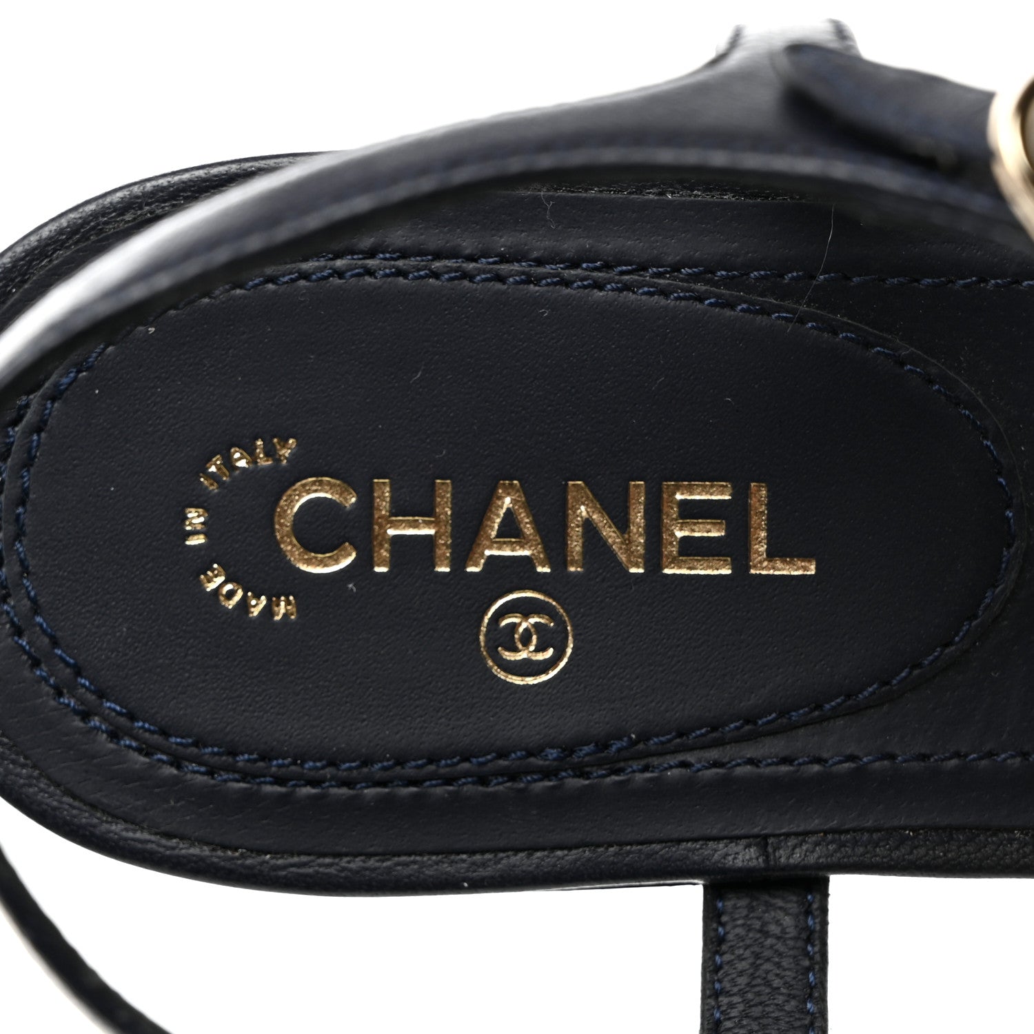Chanel Lambskin Crystal CC Thong Sandals 37 Navy Blue 6 of 8