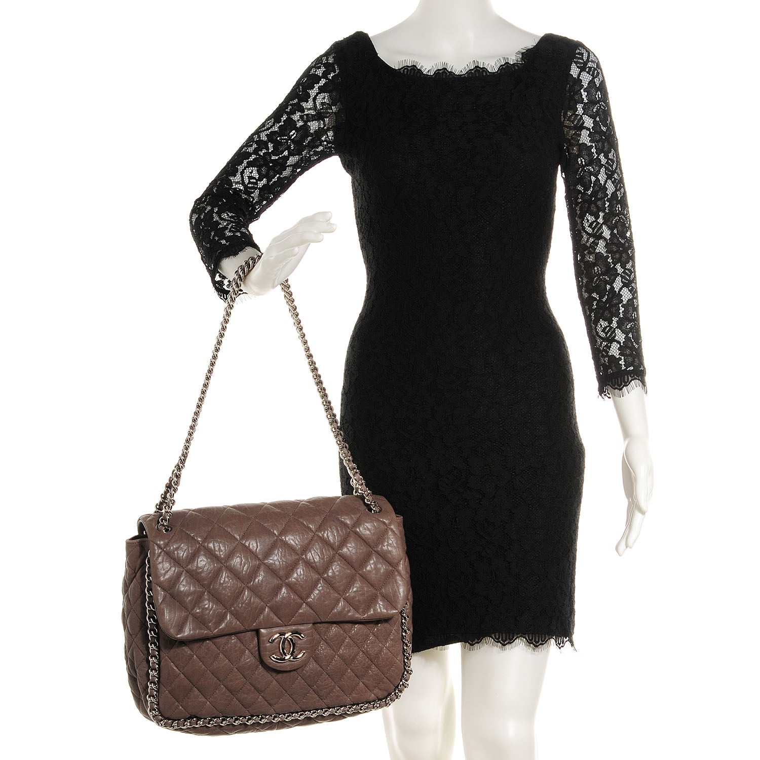 Chanel Washed Lambskin Chain Around Maxi Flap Taupe 2 of 7