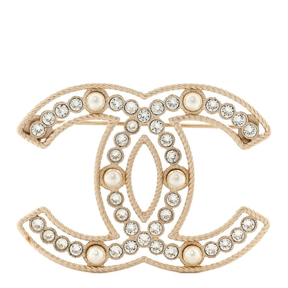 Chanel Pearl Crystal CC Brooch Gold 1 of 3
