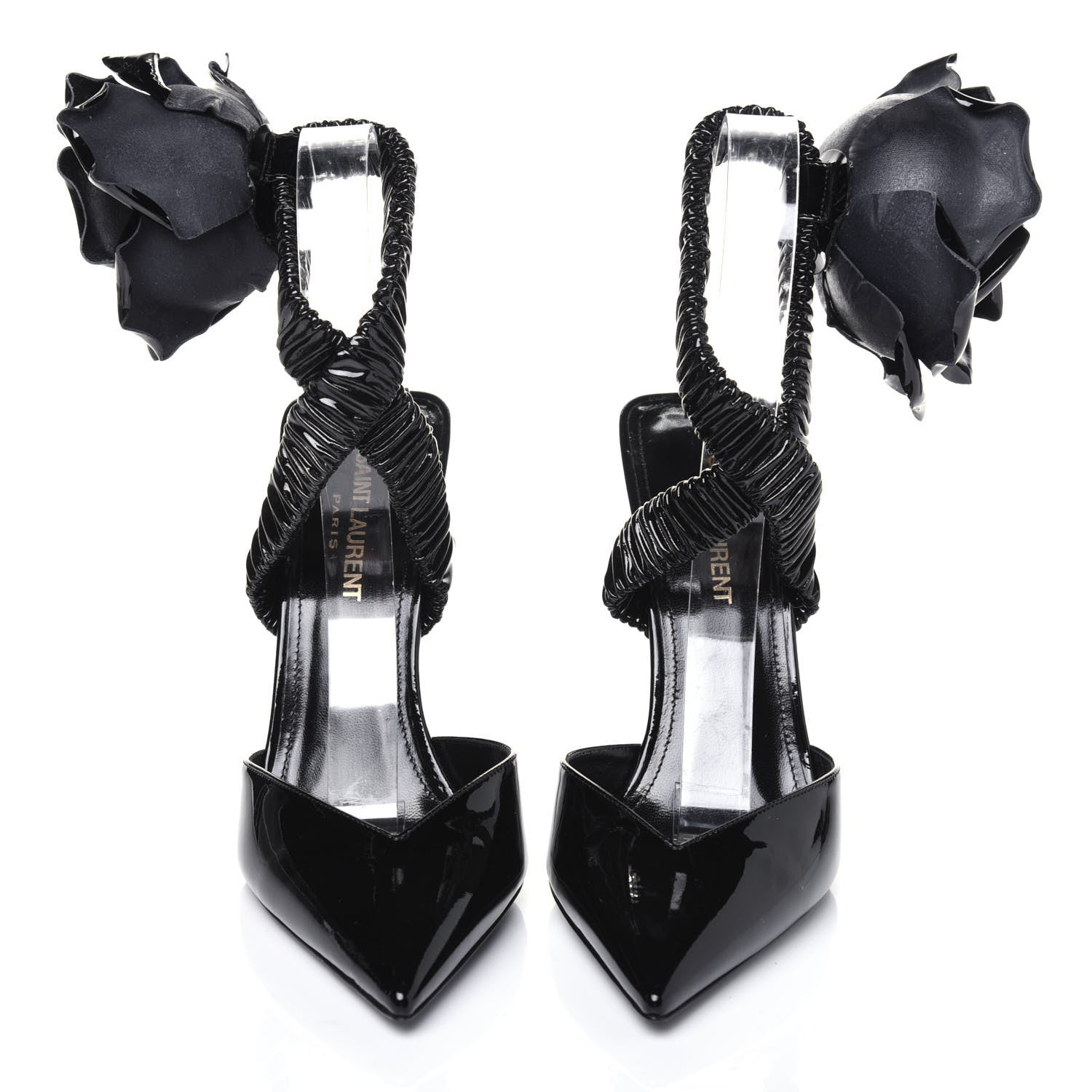 Saint Laurent Patent Freja 105 Flower Ankle Pumps 37.5 Black 2 of 12
