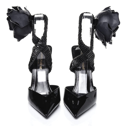 Saint Laurent Patent Freja 105 Flower Ankle Pumps 37.5 Black 2 of 12