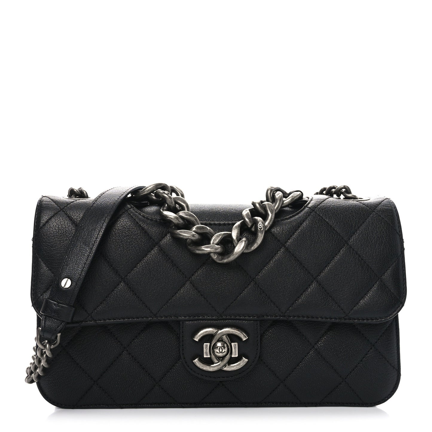 Goatskin Quilted Medium Perfect Edge Flap Black