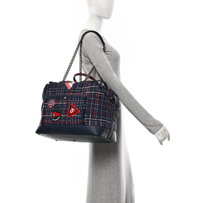 Chanel Tweed Large Trip Bowling Bag  Navy Burgundy 2 of 10
