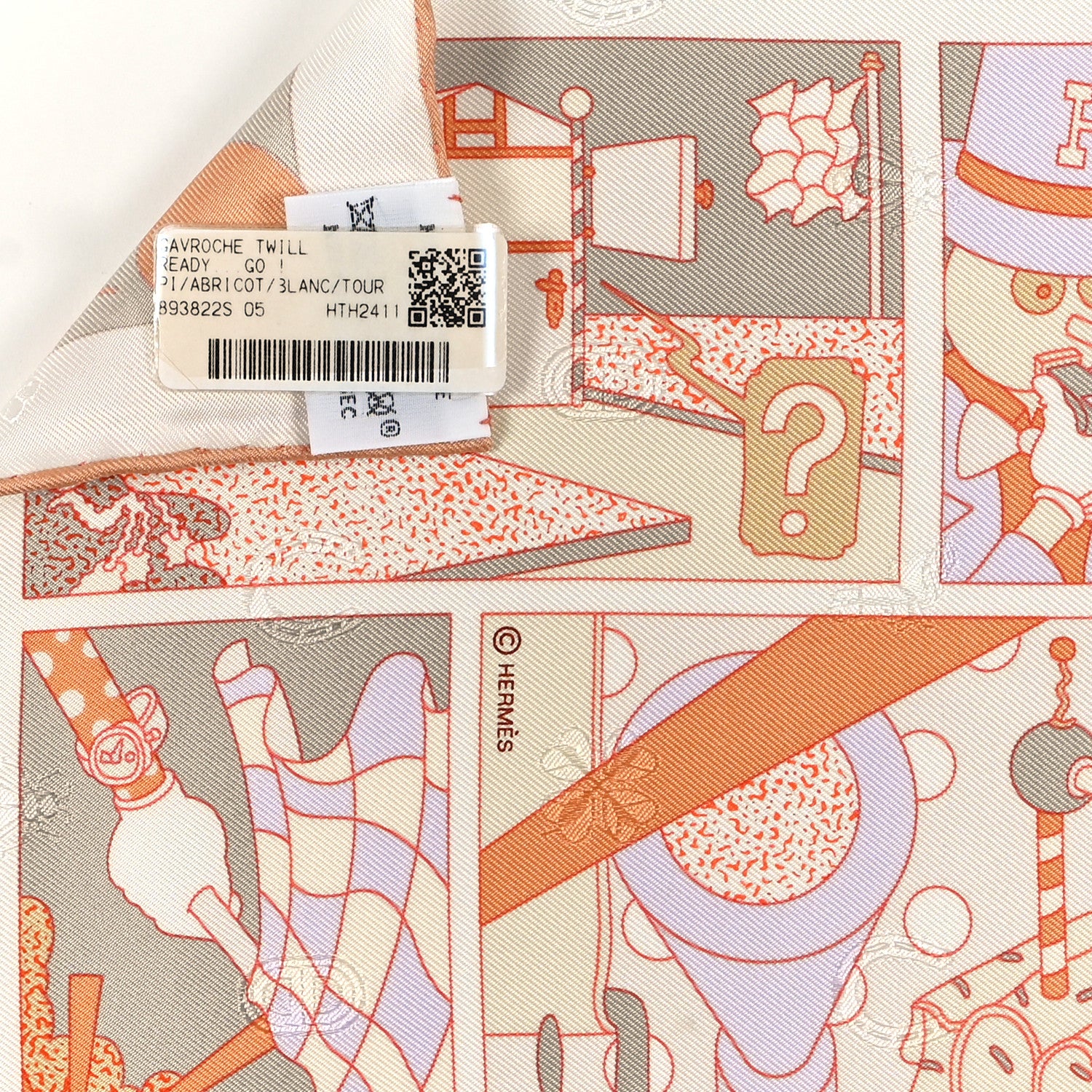 Hermes Silk Ready...Go! Scarf 45 Abricot White Tourterelle 3 of 3