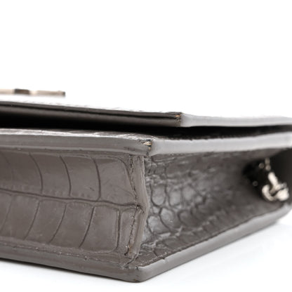 Saint Laurent Calfskin Crocodile Embossed Kate Monogram Tassel Chain Wallet Fog 10 of 12