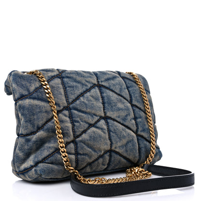 Saint Laurent Denim Quilted Toy Loulou Puffer Monogram Chain Satchel Rodeo Blue 3 of 10