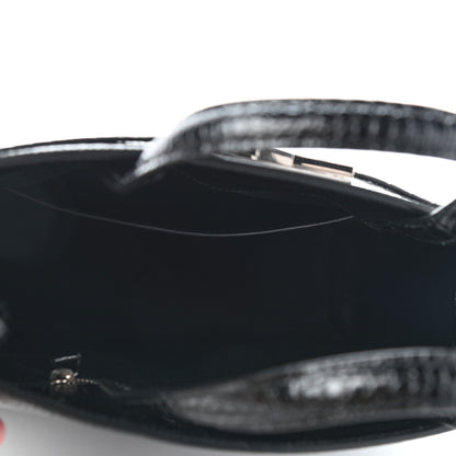 Saint Laurent Shiny Calfskin Crocodile Embossed Small Manhattan Shopper Tote Black 5 of 8