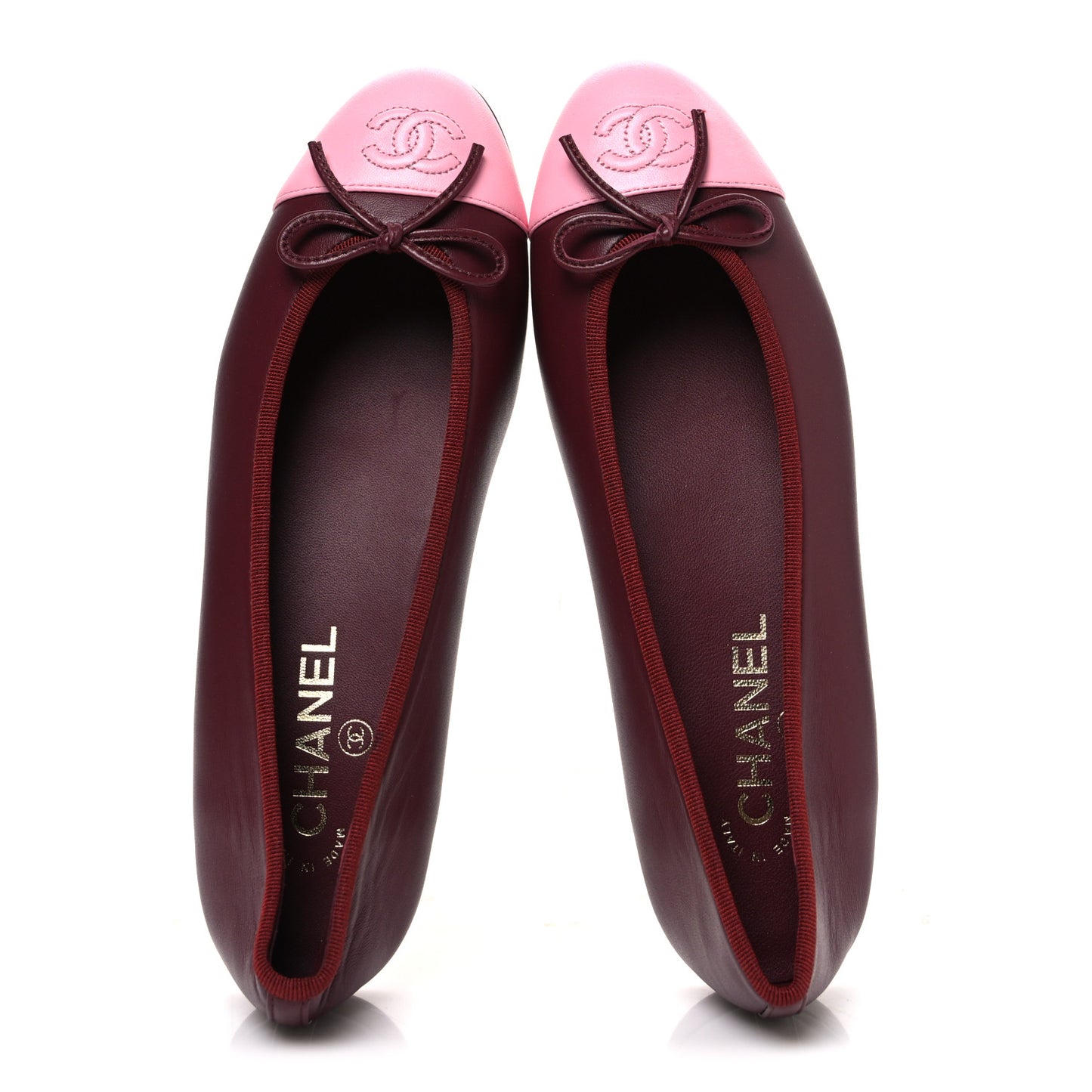 Lambskin Cap Toe CC Ballerina Flats 38.5 Burgundy Pink