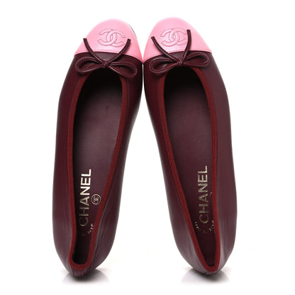 Chanel Lambskin Cap Toe CC Ballerina Flats 38.5 Burgundy Pink 2 of 11