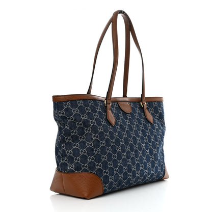 Gucci New Denim GG Monogram Medium Ophidia Shopping Tote Blue Tea Cuir 2 of 10