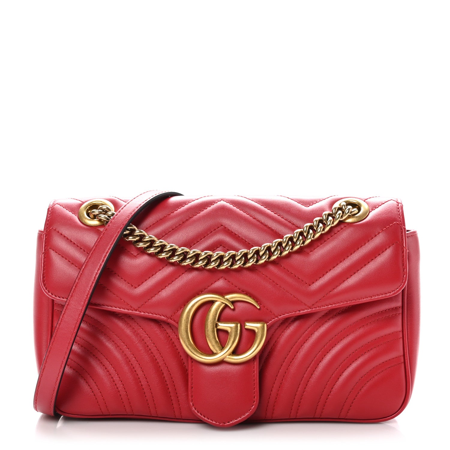 Gucci Calfskin Matelasse Small GG Marmont Shoulder Bag Hibiscus Red 1 of 10