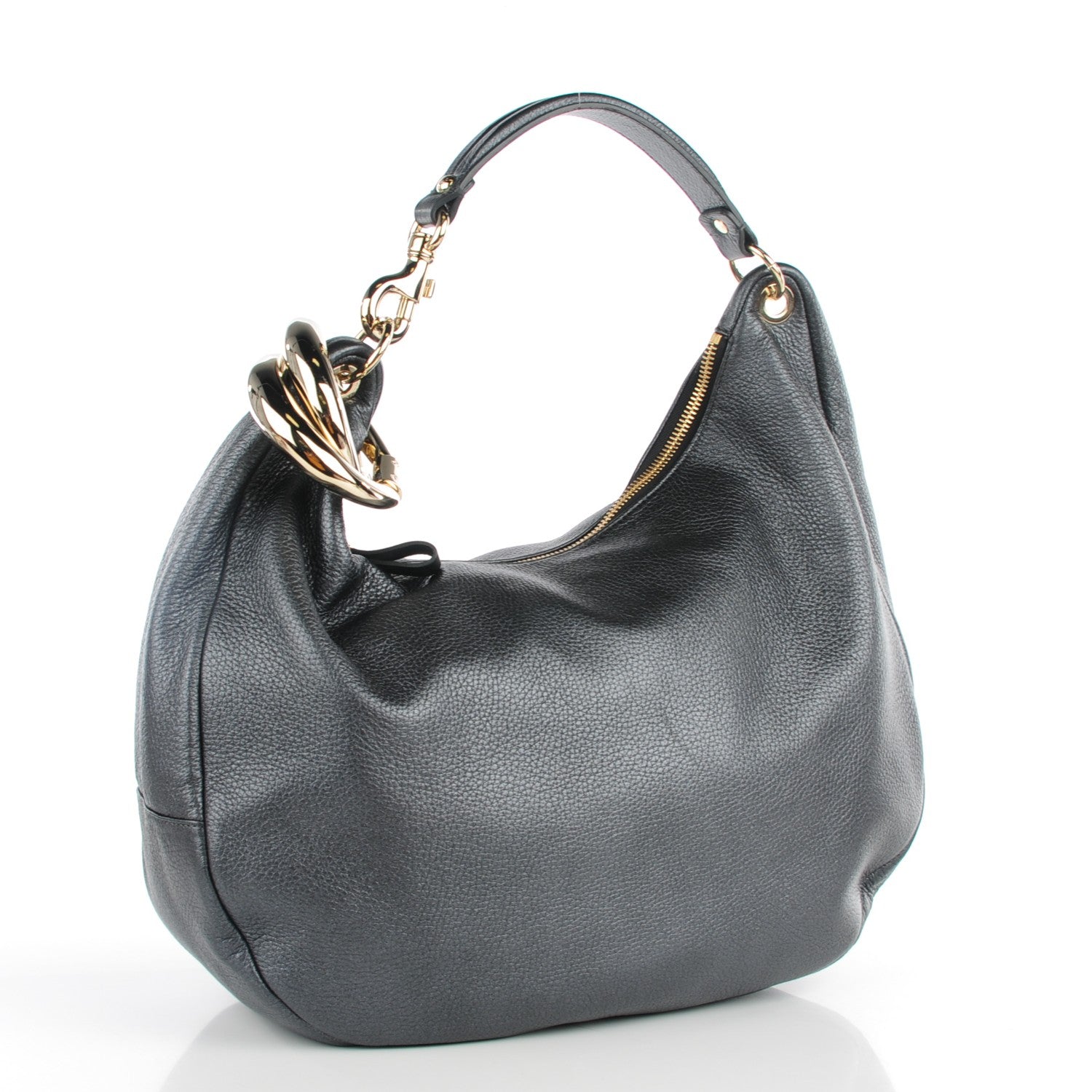 Jimmy Choo Metallic Deerskin Large Solar Hobo Anthracite 3 of 7